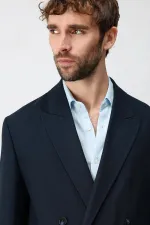 Veste blazer homme Antioch Navy Relax Fit en lin mélangé