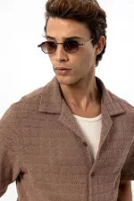 Antioch Kahve Apaş Yaka Kare Örme Erkek Gömlek