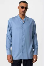 Antioch Baby Blue Mandarin Collar Regular Fit Men's Shirt