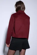 Antioch Burgundy Shirt Collar Short Cashmere Jacket