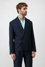 Veste blazer homme Antioch Navy Relax Fit en lin mélangé