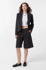 Antioch Anthracite Relax Fit Buttonless Crop Women's Blazer Jacket