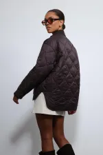 Antioch Kahve Kontrast Yaka Desenli Mont