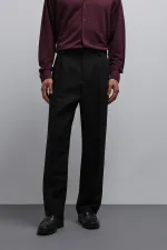 Antioch Black Relax Fit Baggy Pleated Men's Trousers