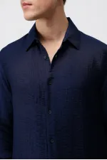 Antioch Navy Blue Crinkled Relax Fit Men's Shirt