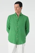 Chemise homme Antioch vert pistache avec bouton au col, 100 % lin