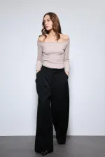 Antioch Beige Off-Shoulder Detail Top