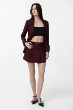 Antioch Bordo Pileli Kadın Mini Etek