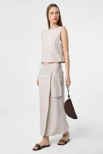 Antioch Beige Linen Blend Belted Women's Skirt