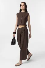 Antioch Kahve Keten Karışımlı Kadın Yelek