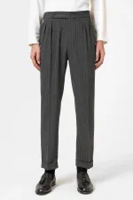Pantalon homme Antioch anthracite à rayures et ourlet double, taille haute