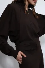 Antioch Kahve Geniş Paça Çizgili Eşofman Takım