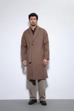 Manteau oversize pour homme Antioch marron clair avec ceinture