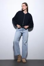 Veste courte bleu marine Antioch avec taille élastique pour femme