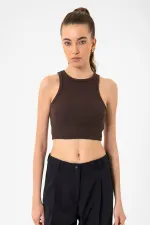 Débardeur court côtelé marron foncé Antioch pour femme