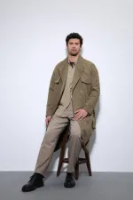 Trench-coat croisé Antioch kaki clair avec ceinture