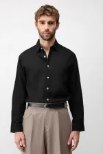 Chemise homme Antioch en lin mélangé noir, coupe décontractée