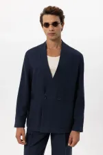 Antioch Lacivert Keten Karışımlı Kruvaze Düğmeli Erkek Blazer Ceket Antioch Lacivert Keten Karışımlı Kruvaze Düğmeli Erkek Blazer Ceket
