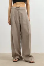Antioch Beige Lyocell Blend Wide Leg Women's Trousers