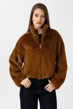 Manteau en fausse fourrure pour femme Antioch Coffee avec taille élastique