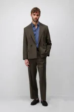 Antioch Kahve 1 Relax Fit Kruvaze Erkek Blazer Ceket