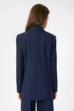 Antioch Lacivert Kadın Tek Düğme Çizgili Blazer Ceket