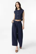 Pantalon culotte Antioch bleu marine en lin mélangé pour femme