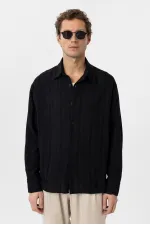 Antioch Black Textured Jacquard Cotton Men's Shirt