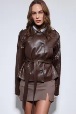 Veste en similicuir ceinturée Antioch Coffee