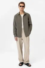 Antioch Khaki Relax Fit Modal Fabric Men's Shirt