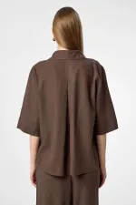 Antioch Kahve Keten Karışımlı Kadın Gömlek