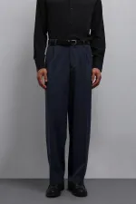 Antioch Koyu Lacivert Relax Fit Baggy Pilili Erkek Pantolon