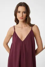 Antioch Bordo Askılı Modal Uzun Kadın Elbise