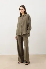 Antioch Khaki Draped Oversize Women's Shirt