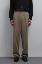 Antioch Beige Relax Fit Baggy Pleated Men's Trousers