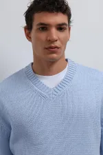 Pull Antioch Bebe bleu texturé à col en V pour garçon