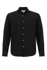 Antioch Black Collar Button Detail 100% Linen Men's Shirt