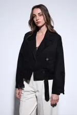 Trench-coat court noir croisé pour femme Antioch