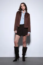 Veste courte en cachemire à col chemise Antioch Coffee