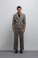 Antioch Kahve Ekoseli Kruvaze Erkek Blazer Ceket