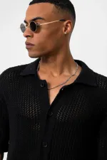 Antioch Black Short-Sleeved Openwork Men's Shirt