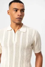 Antioch Ekru Polo Yaka Fermuarlı Örme Erkek T-Shirt