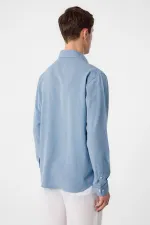 Chemise homme Antioch en lin mélangé bleu à col boutonné