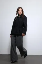 Antioch Siyah Ayarlanabilir Bele Sahip Kısa Trençkot