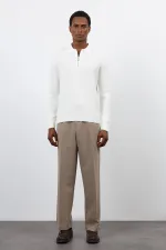 Antioch Ekru Fermuarlı Erkek Triko Kazak