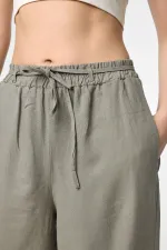 Antioch Haki Keten Karışımlı Kadın Pantolon