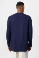 Antioch Light Navy Blue Mandarin Collar Regular Fit Men's Shirt