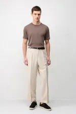 Antioch Beige High Waist Pleated Relax Fit Men's Trousers