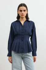 Chemise Antioch bleu marine plissée en popeline pour femme