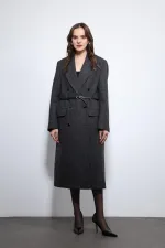 Manteau ceinturé à chevrons anthracite Antioch